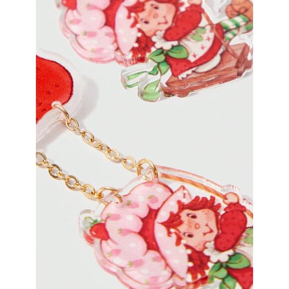 Strawberry Shortcake Acrylic Dangle Swing Swinging Earrings – w/ Gold Chains - Picture 4 of 4